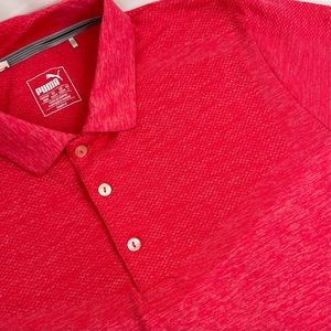 Puma Dry Cell Mens Size M Performance Golf Polo Shirt Pink Stretch Textured EUC